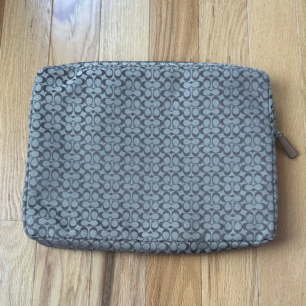 Coach Brown and Tan Signature Laptop Bag